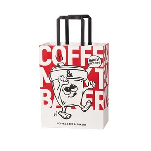 Custom Best Selling Flat Handle Takeaway Carry Kraft Paper Bag For Tea Coffee Packaging
