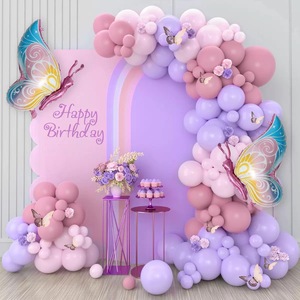 ชุดตกแต่งฉากหลังธีมผีเสื้อสีม่วงชมพูขนาด<span class=keywords><strong>ใหญ่</strong></span> สำหรับงานแต่งงาน งานวันเกิด ชุดอุปกรณ์ตกแต่งงานปาร์ตี้ ประกอบด้วยพวงมาลัยลูกโป่งและซุ้มลูกโป่ง - Product Image 1