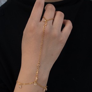 Brazalete de Dedo de Acero Inoxidable Dorado de Moda, Brazalete de Cadena de Mano Simple con Cristal de Circonio, Joyería Impermeable para Mujer, para Fiestas - Product Image 4