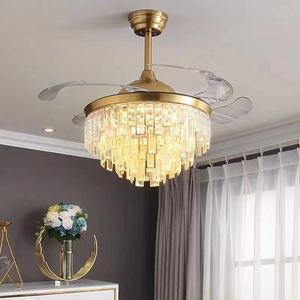 Ventilateur de plafond moderne en cristal avec 5 pales rétractables, télécommande, LED dimmable, moteur DC 5 vitesses, montage encastré, 3500K - Product Image 3