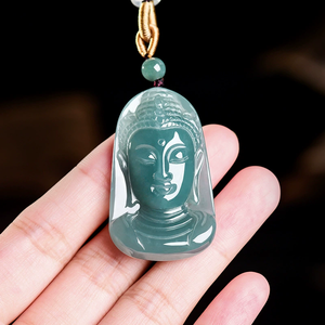 Pendentif tête de Bouddha tridimensionnel en jadéite bleue de qualité A, véritable et naturelle, pendentif bijou en jade de qualité glace. - Product Image 4