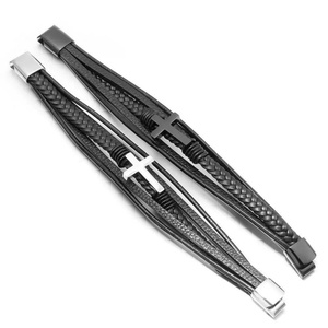 <b>Men</b> Braided Cross Jewelry Stainless Steel Black Leather Bracelet Man's Hot-sale Leather <b>Bangle</b> - Product Image 4