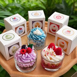 Bougie artisanale en cire de soja dans un bocal en verre, forme cylindrique, parfumée, écologique, idéale pour les fêtes, style cornet de glace LANJO DIY, luxe - Product Image 4