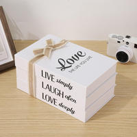 Livres décoratifs légers style rustique simple, lot de 3, rectangulaires, blancs, avec corde de chanvre, ornements de livres, livres factices avec impression de texte