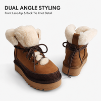 Bottes d'hiver à lacets pour femmes, en daim et velours côtelé, avec bordure en peau de mouton, doublure en fausse fourrure, plateforme, pour l'extérieur