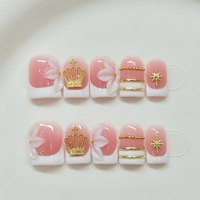 Faux ongles réutilisables de luxe à motif bec de canard avec fleurs 3D, nouveaux ongles français à presser, 10 pièces, produits d'art pour ongles artificiels