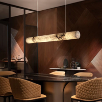 Luminaire suspendu moderne de style villa en cuivre et albâtre APCITL, télécommande, hauteur réglable, LED à intensité variable pour salon