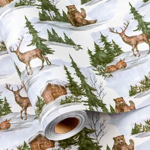 MAYPLUSS Christmas Wrapping Paper 17 In X 33 Feet Watercolor Deer Bear Cabin Design Eco-Friendly Gift <b>Wrap</b> - Product Image 1