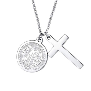 Christian joyería FaithHeart <span class=keywords><strong>San</strong></span> <span class=keywords><strong>Benedicto</strong></span> de Nursia chapado en oro de acero inoxidable Santos medalla colgante - Product Image 2