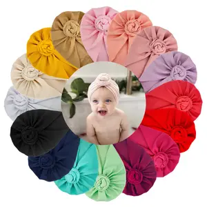 Ready to Ship 7.5'' Waffle Turban Baby Round Knot Head Wraps Infant Donuts Headbands Girls Kids Bonnet Beanie Hats