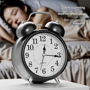 Retro Twin Bell Metal <b>Desk</b> Alarm Clock Quartz Movement Silent Night Light Battery Operated Snooze Function Home Office <b>Mini</b> - Product Image 4