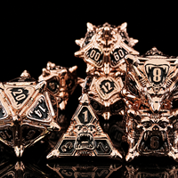 Ensemble de 7 dés DND en métal massif, couleur cuivre rose et noir, à grande ouverture, dés polyédriques monstres, accessoire de jeu de société Dungeons & Dragons, accessoire de fantaisie