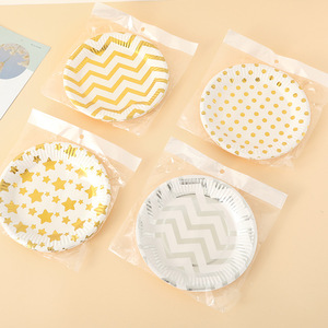 Plato de Papel Desechable Personalizado con Diseño Geométrico de Estrella de Cinco Puntas Dorada, Plato de Papel para Fiesta Personalizado - Product Image 4