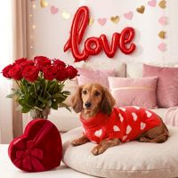 Pull tricoté chaud d'hiver pour chiens et chats de taille moyenne, motif cœur rose, en coton doux, vêtements pour animaux de compagnie