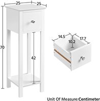 Inweto 2025 New Avon Exquisite Slim Table de chevet en bois Table de chevet tiroir étagère ouverte pour chambre réception couloir côté blanc