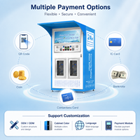 Distributeur d'eau communautaire extérieur avec deux stations de remplissage, purification par osmose inverse et options de paiement personnalisées