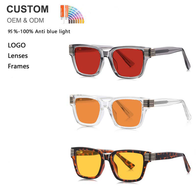 Firstsense Designer Custom Square Eyeglass Anti Blue Light Glasses Red Lenses Eliminate Eye Strain Night Use Blue Light Glass