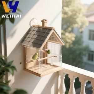 Asılı kanca ile Mini ev akrilik kuş kafesi-sevimli yazlık tasarım, küçük kuşlar için çıkarılabilir çatı ve tepsi - Product Image 2