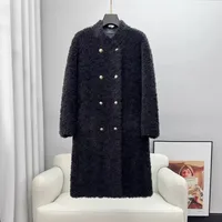 Abrigo de Piel de Oveja de Longitud Media para Mujer, Abrigo Holgado de Doble Botonadura de Lana de Cordero para Dama y Niña CT639