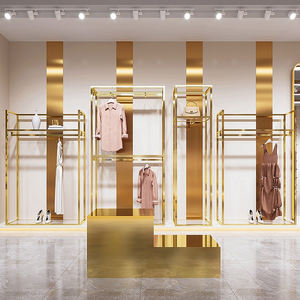 High-End Roestvrijstalen <span class=keywords><strong>Titanium</strong></span> A4 Vloer-Tot-Vloer Display Rack Voor Heren-En Dameskleding Speciale Winkel Display Plank - Product Image 1