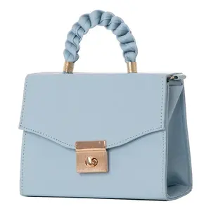 Bolso Bandolera Fana Taisha Azul Cielo, Asa Única, Forro de PU Impermeable, Cierre de Cremallera, Dorado Liso, Uso Diario de Verano - Product Image 3