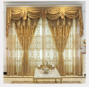 European Style Living Room Shiny Gold Jacquard Double Layers Voile Luxury Rod Pocket Floral Pattern High Shading 100% <strong>Curtains</strong> - Product Image 3