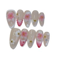 Tacana 10 pièces Faux Ongles de Luxe à Presser, Motif Floral Européen Français 3D Fait Main, Haute Qualité, Couverture Complète, en ABS