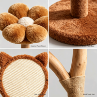 BloomAutumn Modern Luxury 72.5cm Caramel Floral Cat Tree Double Flower Perches Cat-Ear Sisal Scratch Board Curved Wood Trunk.