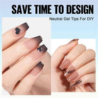 AILLSA Faux Ongles Courts en Acrylique à Couverture Complète, Prêts à Poser, Style French Coffin, Réutilisables, 15 Tailles, Application Facile sur les Doigts