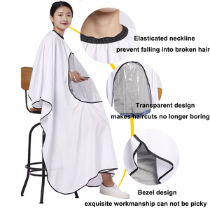 Accepter Logo personnalisé Cape de coiffure pour adultes avec fenêtre de visualisation transparente Capes de coupe de cheveux de salon de coiffure imperméables Tabliers de robe - Product Image 5