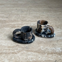 STONEKOCC Tasses à café et ensemble de tasses à expresso de luxe en marbre naturel noir Portoro 100% avec logo personnalisé, créatif pour la maison et les cadeaux