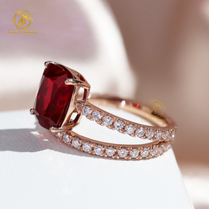 925シルバー10K 14K <span class=keywords><strong>18Kt</strong></span>ローズゴールドピジョンブラッドLAB成長ルビーリング3CTロングクッションカット婚約ウェディングジュエリー女性用 - Product Image 2