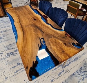 Tavolino da pranzo sud americano legno naturale in resina epossidica di legno di noce di lusso con forma rotonda di Design personalizzato - Product Image 6