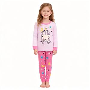 بيجامات أطفال 100% قطن، ملابس نوم للبنات، طقم بيجامات كرتونية للأطفال، بيجامات بأكمام طويلة مطبوعة برسوم كرتونية - Product Image 2