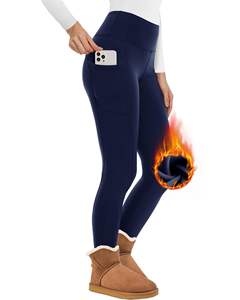 Leggings doublés en polaire femmes avec poches Leggings thermiques résistants à l'eau pantalons de Yoga chauds d'hiver <span class=keywords><strong>randonnée</strong></span> course - Product Image 4