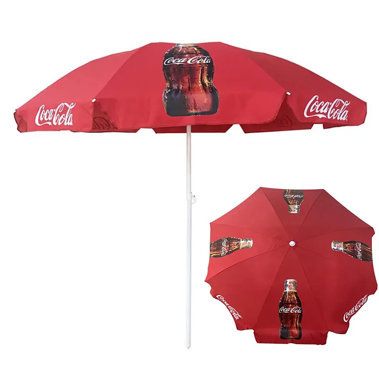 Оптовая продажа, дешевые рекламные белые портативные пляжные зонтики с УФ-защитой на заказ, пляжные зонтики с принтом логотипа
