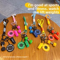 Porte-clés DIY fait main en PVC, design cartoon style fitness, breloque créative pour femme, pendentif de sac en forme de disque d'haltère thème Miu