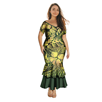 Robe sirène à col en V profond pour femme, style tribal polynésien Tapa Fidji Samoan, idéale pour les soirées et la plage – Nouvelle collection en promotion
