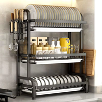 Organisateur de vaisselle multifonctionnel et durable en acier au carbone à double couche avec boîte à baguettes pour cuisine