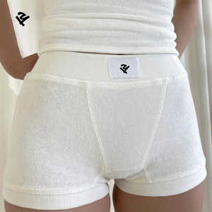 Completo da donna in spugna bianca: Top corto e <span class=keywords><strong>pantaloncini</strong></span> a vita alta, set 2 pezzi, tuta felpata personalizzata, completo estivo 2026 - Product Image 4
