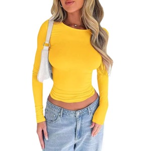 Nouveau T-<span class=keywords><strong>shirt</strong></span> Décontracté pour <span class=keywords><strong>Femme</strong></span>, Couleur Unie, Col Rond, Manches Courtes ou Longues Ajustées - Product Image 1
