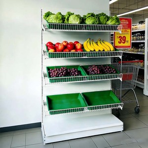 Estantes de Supermercado para Frutas y Verduras de Color Blanco al por Mayor de Fábrica, Cesta Multiusos para Exhibición de Frutas y Verduras - Product Image 1