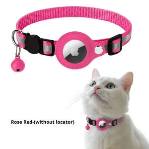 Collar de Poliéster Sólido con Campana para Gatos, Localizador Antipérdida Personalizado con Airtag, Cintas Decorativas, Cierre de Botón, para Razas Pequeñas - Product Image 4