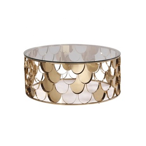 Mueble de salón de estilo conciso, mesa de cristal redonda moderna, mesa de centro con Base de acero inoxidable - Product Image 1