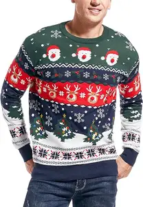 Jersey navideño tejido unisex con cuello redondo personalizado para adultos, suéter navideño feo y divertido