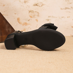 Sandales d'été pour femmes, nouveau style, avec lanières à boucle monobloc, talons hauts, nœuds et accents de perles - Product Image 4