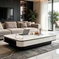 Meubles de salon de design luxueux, prix de gros, table basse carrée avec 4 tiroirs, table basse moderne avec plateau en verre trempé