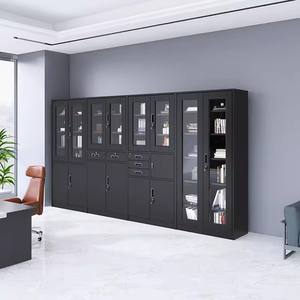 ตู้เก็บเอกสารสีดำระดับไฮเอนด์ พร้อมบานกระจกและลิ้นชักล็อคได้ 8 ชั้น ตู้เก็บของสำนักงาน ตู้หนังสือโลหะ รุ่น MB986664 - Product Image 1