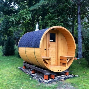 La salle de sauna cylindrique en cèdre rouge présente une <span class=keywords><strong>stratification</strong></span> <span class=keywords><strong>thermique</strong></span> évidente, avec de l'air chaud au-dessus de la tête et de l'air chaud sous les pieds. - Product Image 2