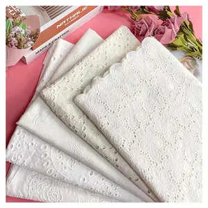 Factory new style 100% cotton lace eyelet voile embroidery fabric for dress and garments with many design